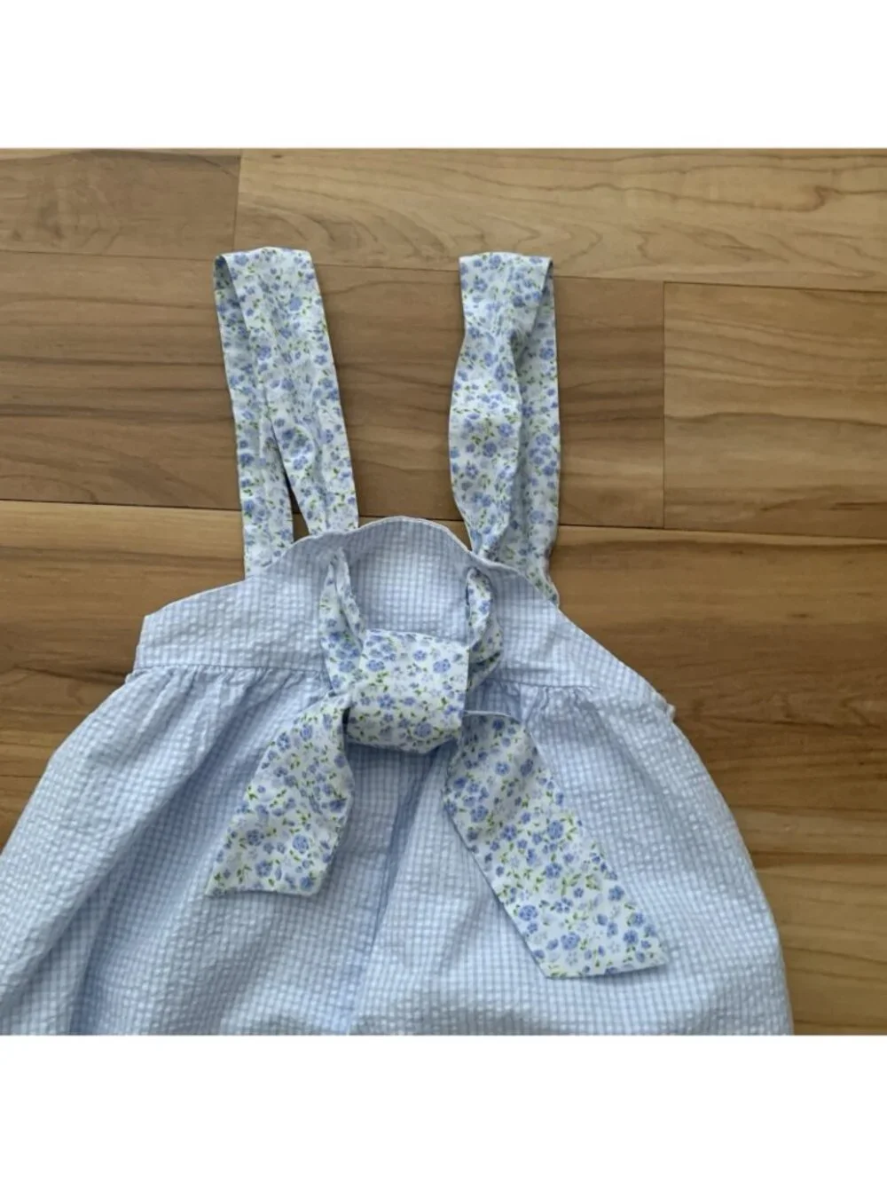 Claire & Charlie Fine Hand Smocked Girls 18M Blue Gingham Floral Bubble Romper